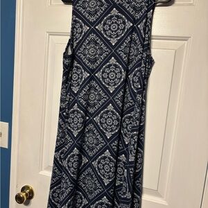 Navy Patterned Sleeveless Midi Dress
